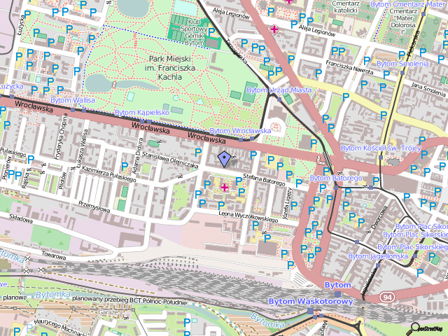 Mapa z zaznaczonym adresem: Stefana Batorego 30, Bytom.